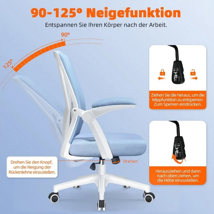 Hiazurm Bürostuhl Bürostuhl,Chefsessel aus Mesh,Ergonomischer Schreibtischstuhl (Verstellbarer Armlehnen, Lendenwirbelstütze,Drehstuhl Wippfunktion,Atmungsaktiv), Verlängerte und Verbreiterte Rückenlehne, Bis 155 kg,Schwarz – Bild 3