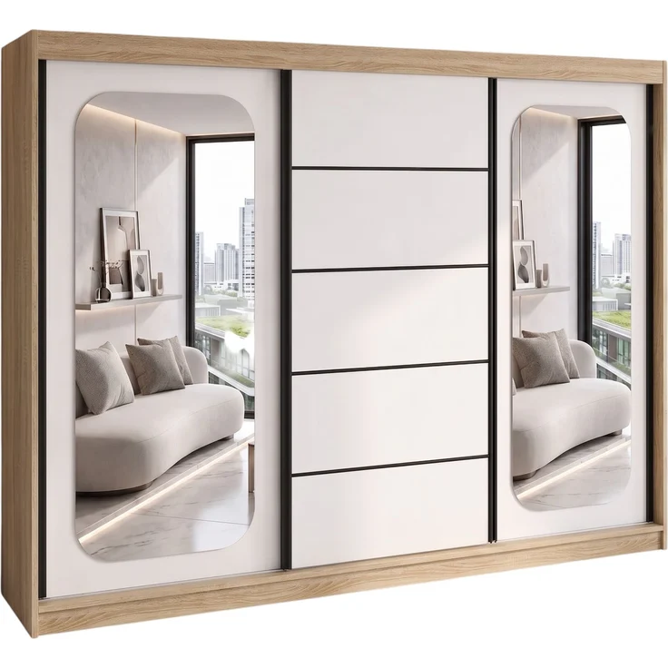 BELANO Schwebetürenschrank 200 cm mit Spiegel – Kleiderschrank mit Schiebetüren, Innenausstattung: Basic – Bild 1