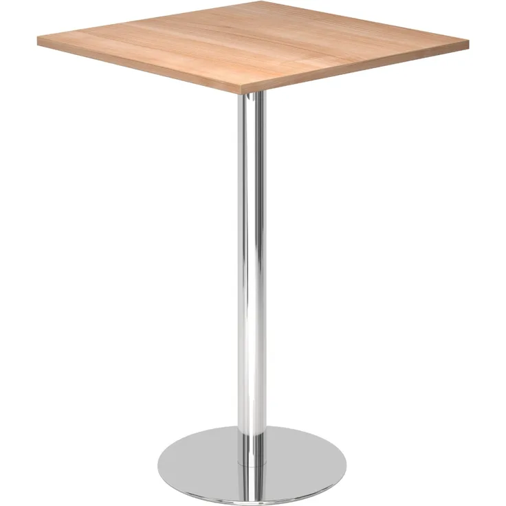 bümö Stehtisch Büro, Bistrotisch eckig 80 x 80 cm - Bartisch Nussbaum, Stehtisch Holz-Platte, Säule aus Metall verchromt, Buffettisch, Säulentisch, Partytisch, Thekentisch, Hochtisch, Barmöbel, STH88-N-C