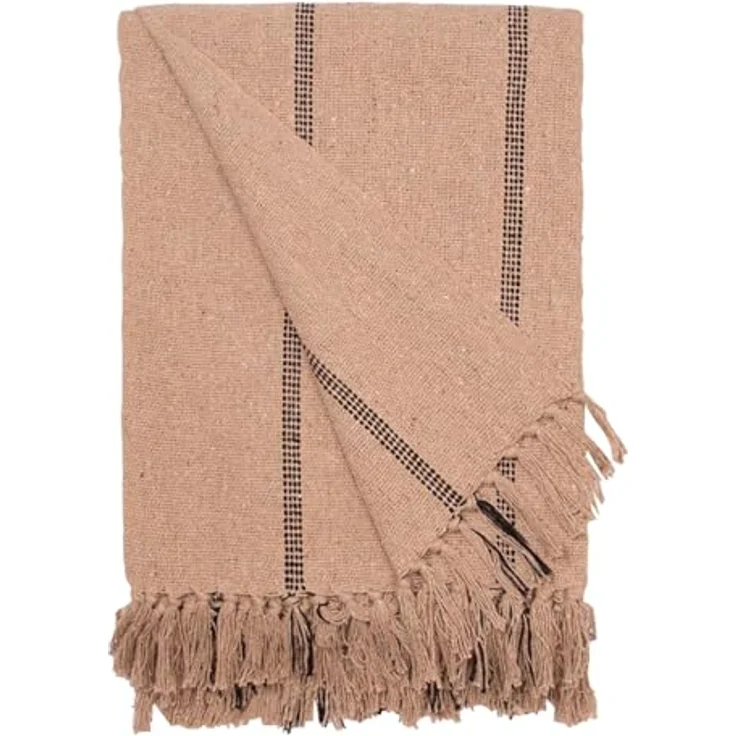 Decke Überwurf Streifen Groß 100% Baumwolle 130x180 cm Skandinavisch Beige/Schwarz – Bild 2