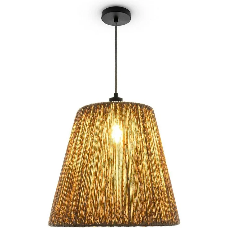 Paco Home Pendelleuchte VORGU, ohne Leuchtmittel, E27 Pendelleuchte Papier Boho Rattan Optik Natur Deckenlampe Vintage – Bild 2