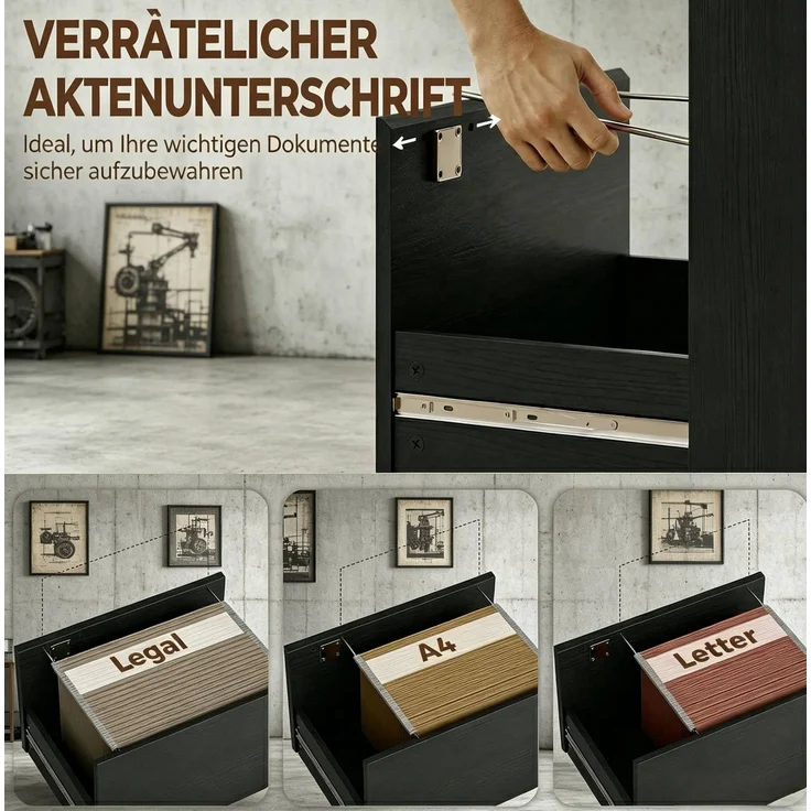 Computerschreibtisch 126x50x109 cm mit 4 Fächern und abschließbarer Schublade, Schwarz – Bild 6