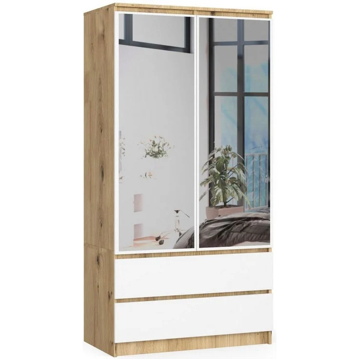 Raumhirsch Furniture Kleiderschrank Moderner Kleiderschrank 2 Türen - Stilvolle Aufbewahrung - Stauraum mit Spiegel – Bild 1