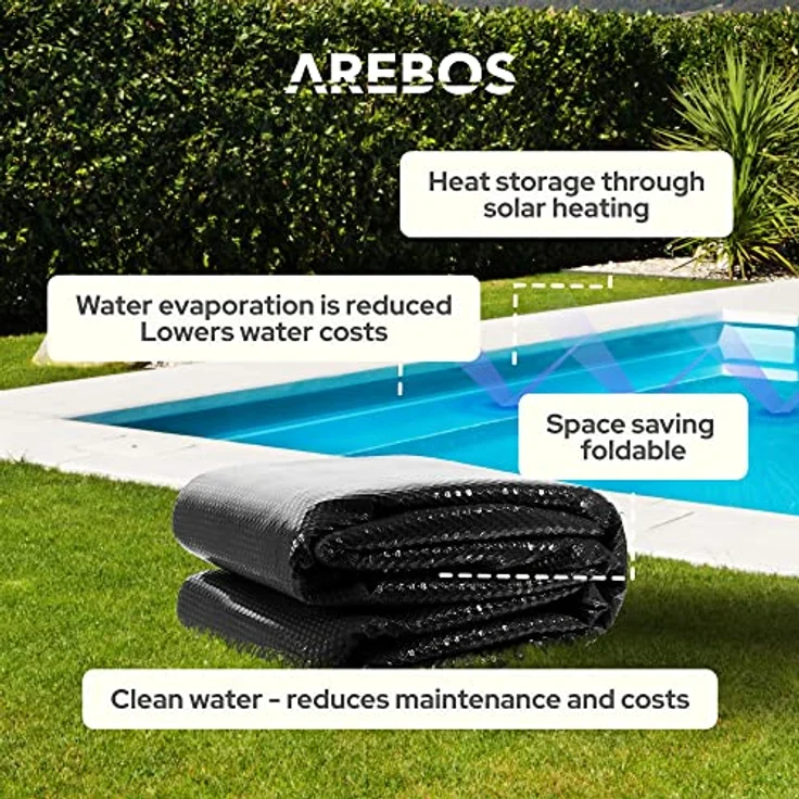 Arebos Pool Solarabdeckplane rund Ø 3,66m Schwarz | Solarplane Stärke 120 µm | Solarfolie zuschneidbar | Poolheizung Wassererwärmung Wärmeplane – Bild 5