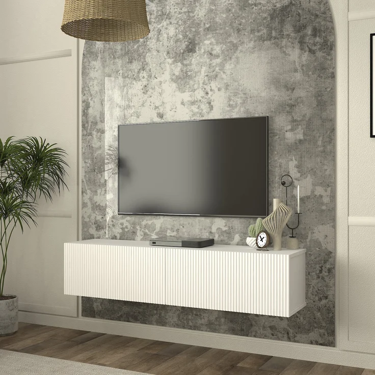 TV-Lowboard hängend Verpsboga 135x32x30 cm Weiß [en. casa] – Bild 1