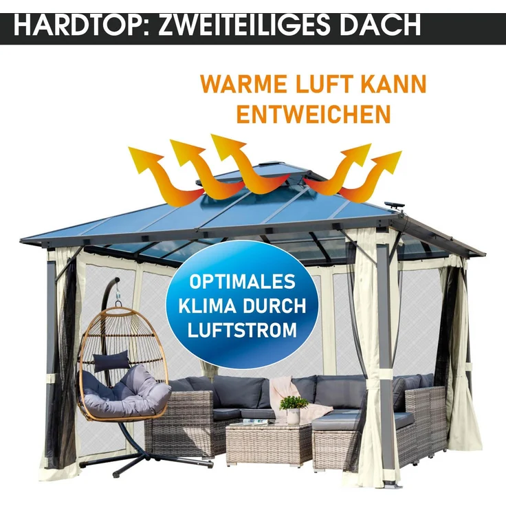 BRAST Pavillon Aluminium Pagode 3,5x3,5m Beige inkl. Moskitonetz festes Dach wasserdicht stabil UV-Schutz – Bild 3