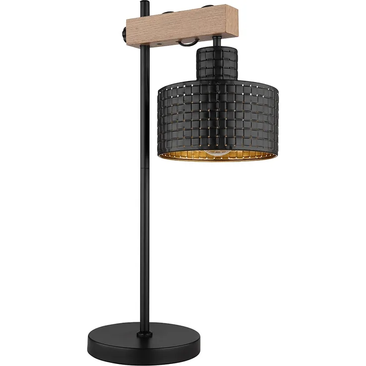 Tischleuchte, Holzoptik, schwarz-gold, höhenverstellbar, H 55 cm