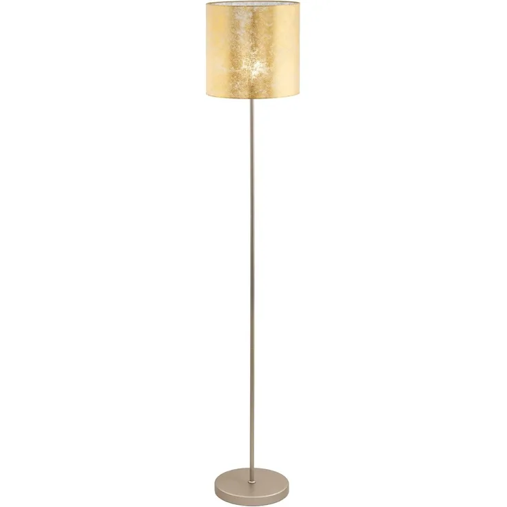 Eglo 97647 Stehleuchte VISERBELLA Stahl champagner, Textil gold E27 1X60W Ø28cm H:158,5cm mit Fußtrittschalter