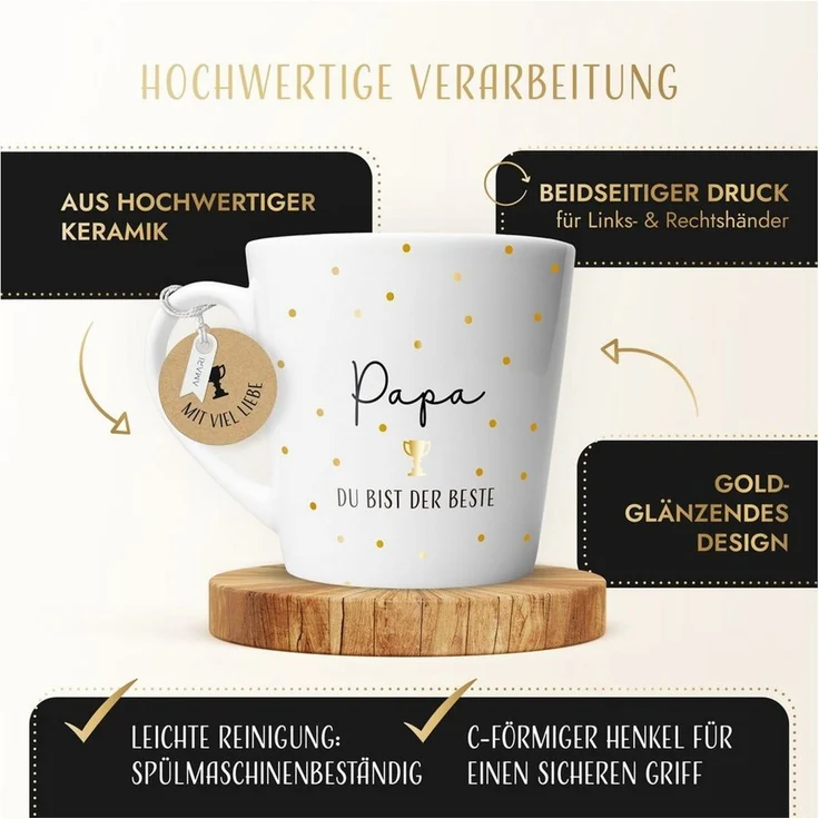 Amari Tasse Bester Papa Spruch, Geschenk Papa Vatertag von Tochter & Sohn, 1-tlg, Keramik, Kaffeetasse Teetasse 330 ml Geschenkbox Vatertag Geburtstag – Bild 3