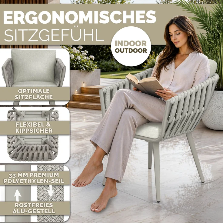 tillvex® Gartenstuhl 6er Set Wetterfest mit Armlehne | Outdoor Stühle bis 160kg belastbar | Gartenstühle UV-beständig | Terrassenstuhl Sessel Gartenmöbel Terrasse Balkon Garten – Bild 4