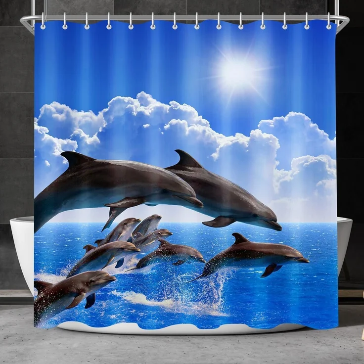 Duschvorhang Delphin 100x180cm Antischimmel Textil 7 Ösen Badezimmer – Bild 1
