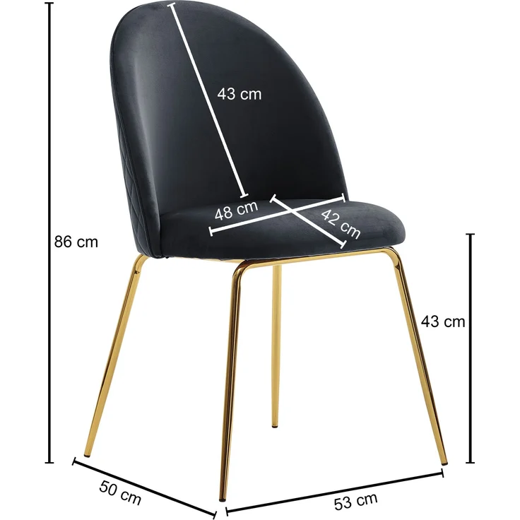 Esszimmerstuhl 2er Set Samt Schwarz gepolstert goldene Beine Skandinavisch – Bild 3