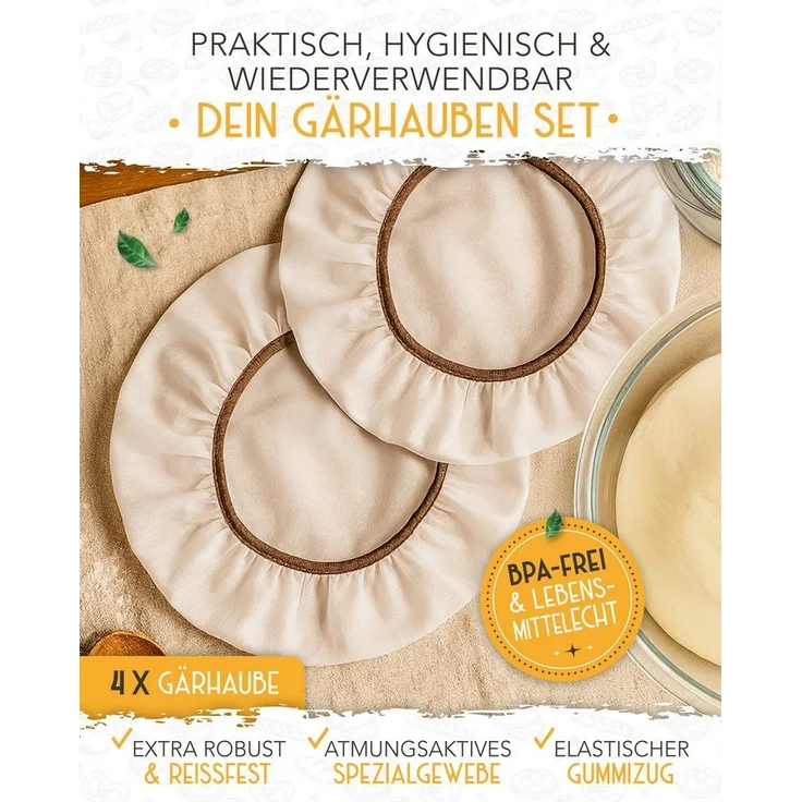 Krustenzauber Backmatte Zubehör - Brotschlingen, Schneebesen, Backmatte, Teig Reinigungstücher, 4x Abdeckhaube – Bild 2