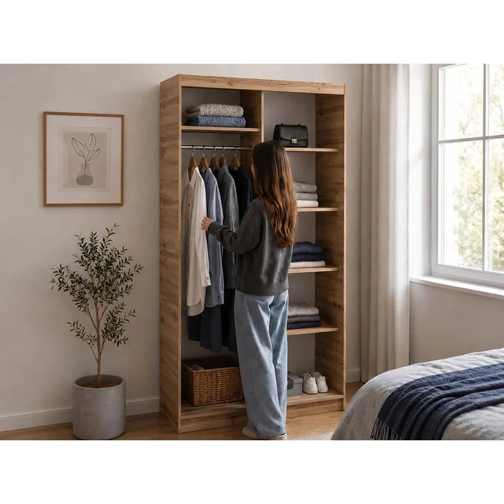 Beautysofa Kleiderschrank Donatello mit Spiegel und Lamellen (mit oder ohne praktischem Schubkasteneinsatz, Höhe: 205 cm) moderner Schiebetürenschrank – Bild 4