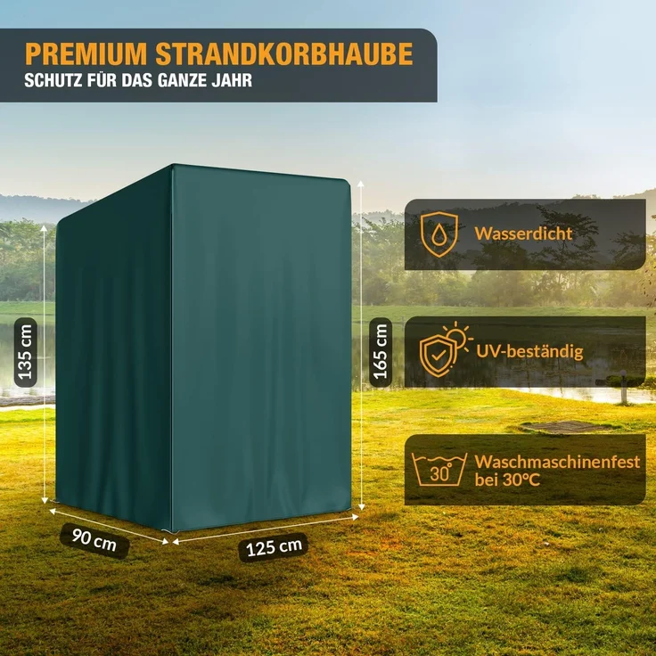 Kronenburg Strandkorb-Schutzhülle Wasserdicht & winterfest, für alle Strandkörbe, 420D Oxford Gewebe, 135x105x175cm, 2 Reißverschlüsse, Belüftungslöcher – Bild 2