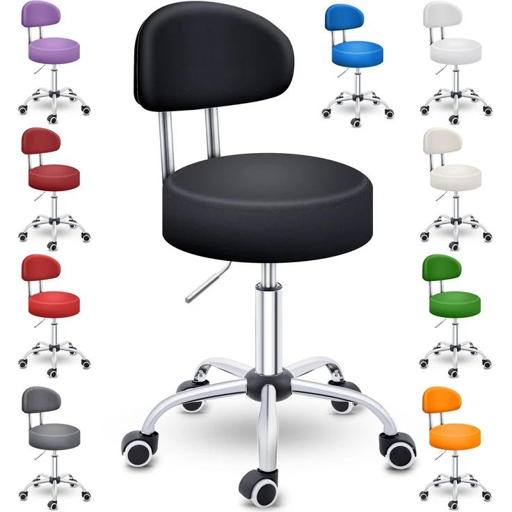 TRESKO Rollhocker Orange mit Lehne Arbeitshocker Hocker Drehhocker Kosmetikhocker Praxishocker – Bild 1