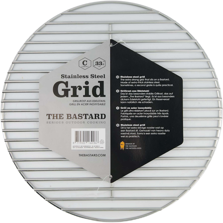 The Bastard Edelstahlrost Compact 34 cm aus extra dickem Edelstahl mit Logo für Keramikgrills