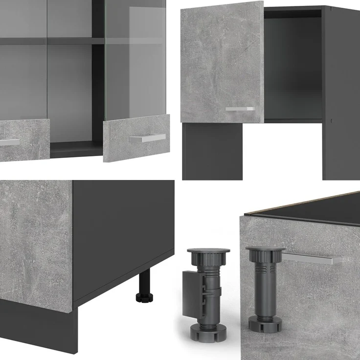 Eckküche R-Line Beton/Anthrazit 247 x 60 cm , AP Eiche Vicco – Bild 3