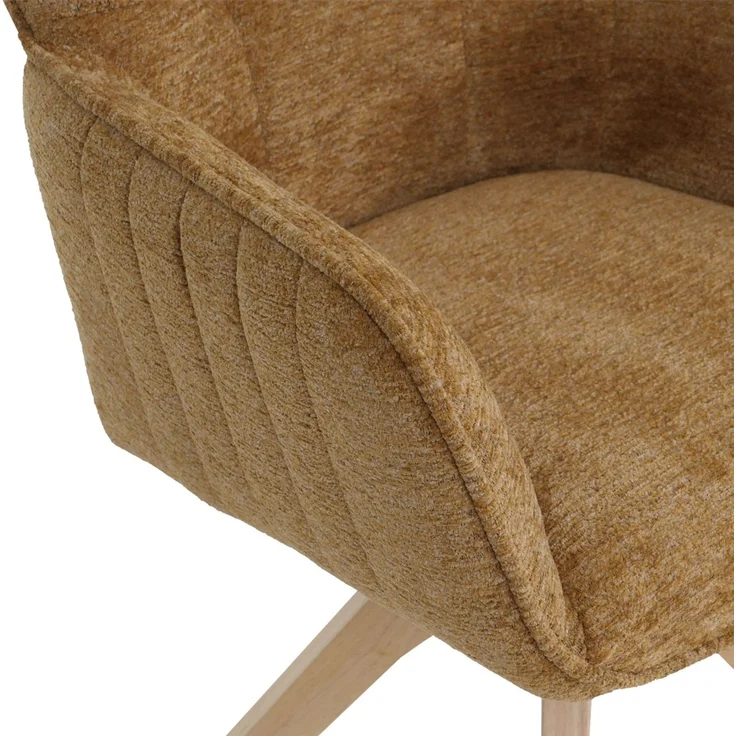 2er-Set Esszimmerstuhl HWC-Q35, Küchenstuhl Armlehne drehbar Auto-Return, Stoff Chenille (680g/m²) Holz MVG ~ senfgelb – Bild 6