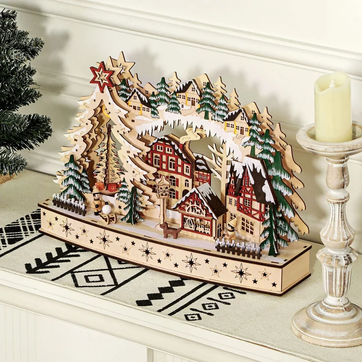 HOMCOM Weihnachtsdorf, Mehrschichtplatte, Naturholz, 45L x 12B x 30H cm – Bild 7