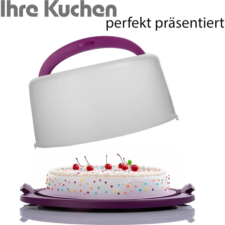 BigDean Kuchentransportbox Tortenglocke Rund in Brombeerfarbe Tortenhaube mit zwei Tragegriffen, Kunststoff, (Packung, 1-tlg, Tortenglocke), Doppelgriff für festen halt, Lebensmittelecht & BPA Frei – Bild 6