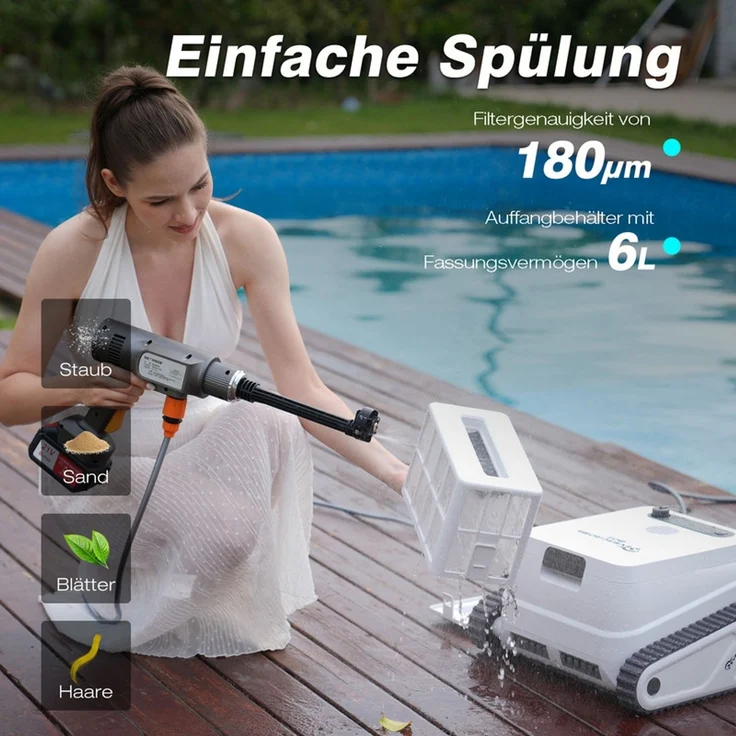 EVERCROSS BOT U8 Poolroboter Wand und Boden, Intelligenter Navigation, 120 Min Akkulaufzeit, Kabellos Poolsauger bis 200m² Pools (Weiß) – Bild 6
