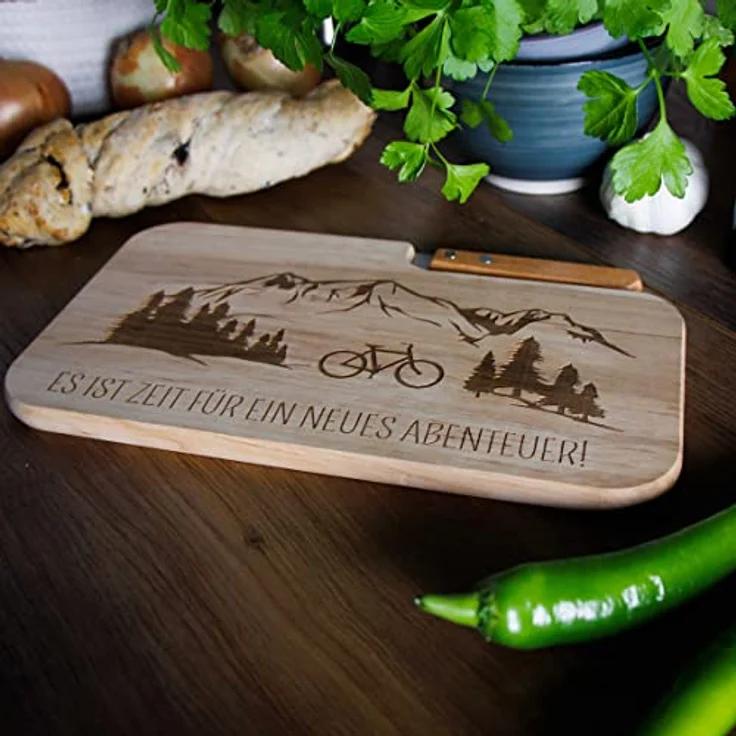 Spruchreif® Schneidebrett Brotzeitbrett mit Messer, Gravur Holzbrett, Geschenk für Radfahrer – Bild 6