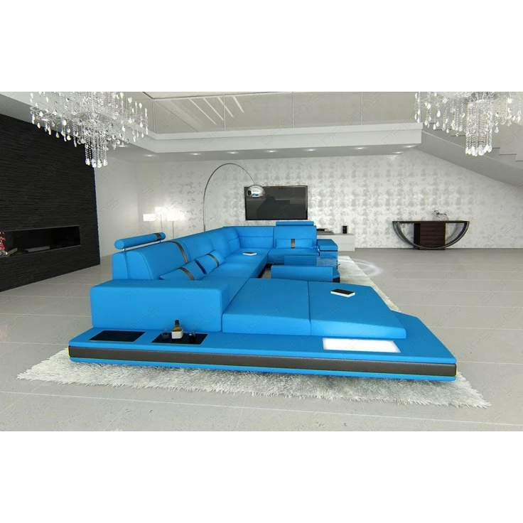 Sofa Messana in Leder - Büffelleder - blau-schwarz - Links – Bild 5
