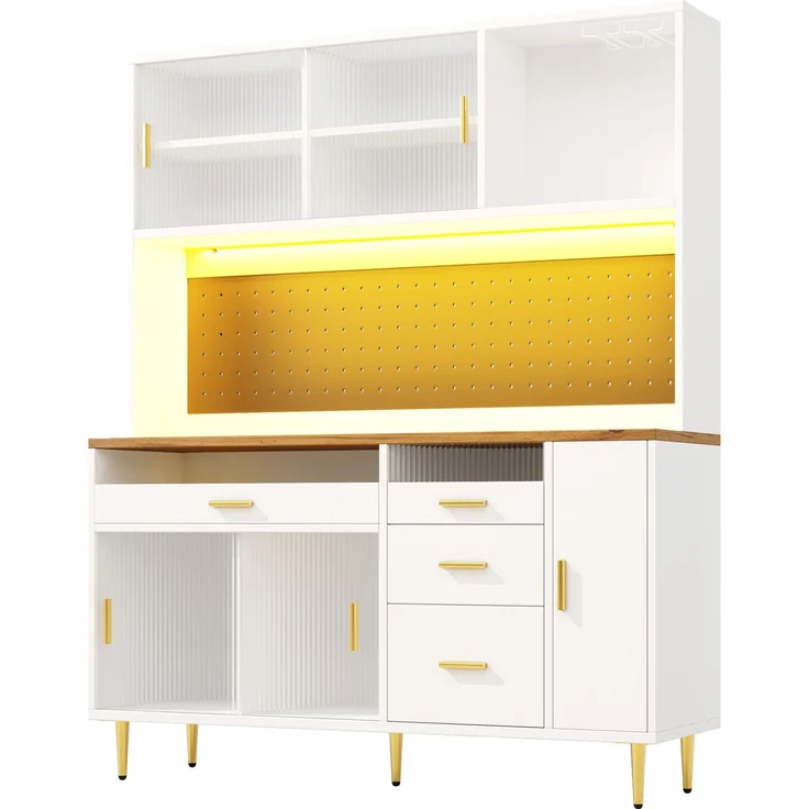 Hochschrank 145x39x171 cm mit LED, Glasschiebetür und verstellbaren Ablagen – Bild 4