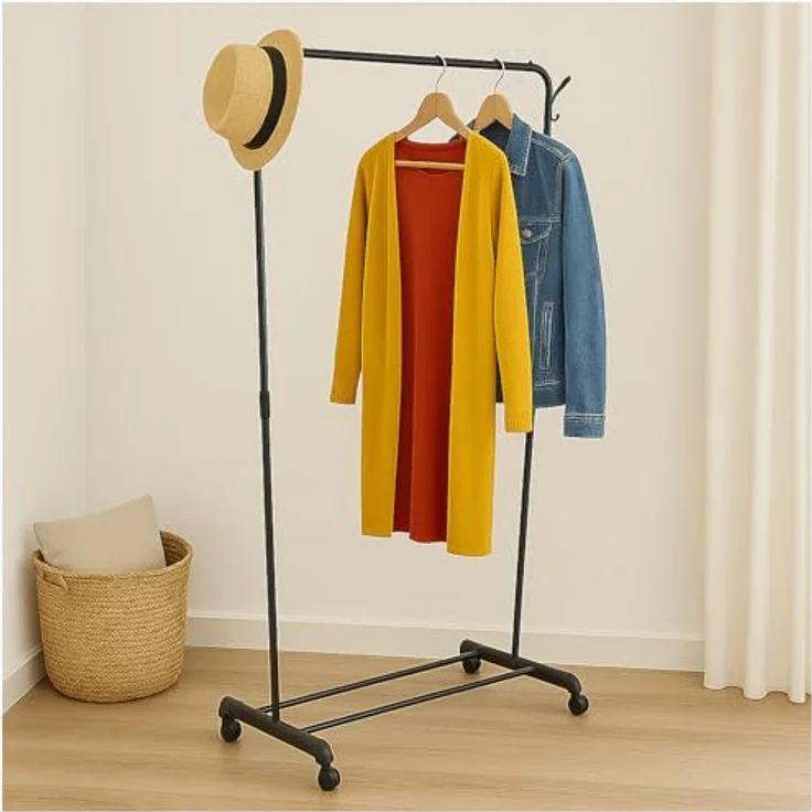 HTI living Kleiderständer mit Rollen, Rollgarderobe in Schwarz, 143 cm breiter Garderobenhalter und Kleiderstange für Schlafzimmer oder Flur – Bild 1