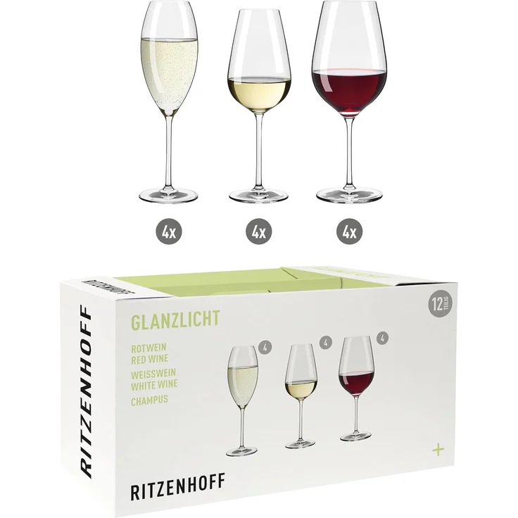 Ritzenhoff Weinglas Ritzenhoff Glanzlicht Wein, Sektglas 12er-Set H24, Kristallglas – Bild 1