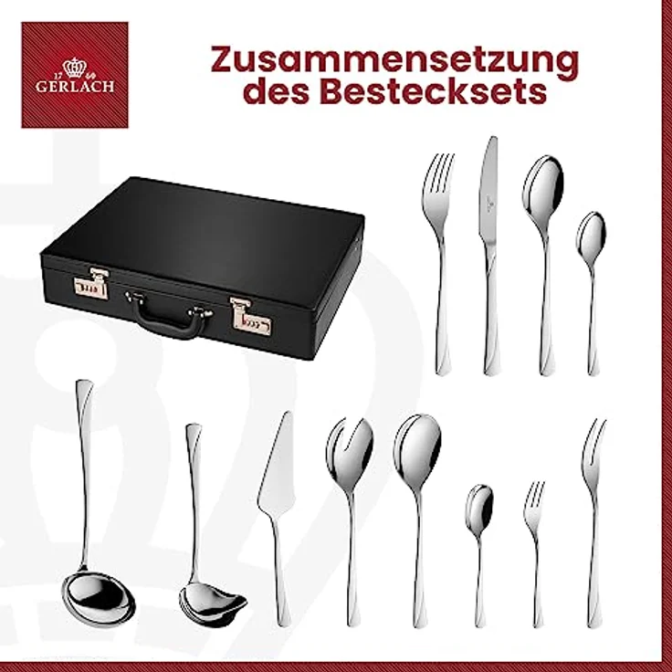 Mondex Besteckset Valor, 68-teilig, Silber, rostfreier Edelstahl, spülmaschinenfest, für 12 Personen – Bild 5