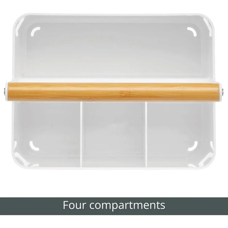 mDesign Besteckkorb Aufbewahrungskorb Holzgriff 4 Fächer Organizer Weiß – Bild 4