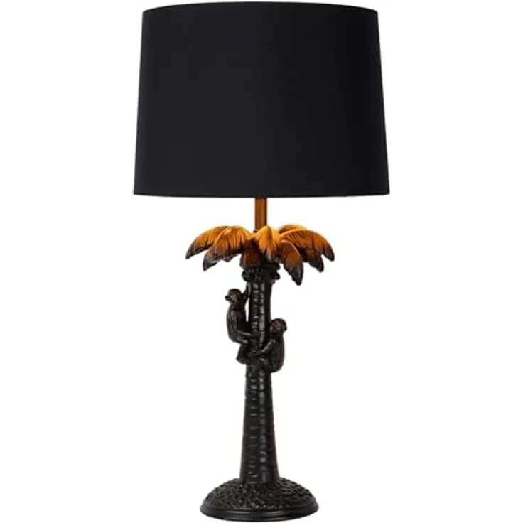Lucide Extravaganza Coconut, Nachttischlampe mit Baumwollschirm und Schimpansen-Motiv, 50 cm hoch, kompatibel mit LED-Lampe
