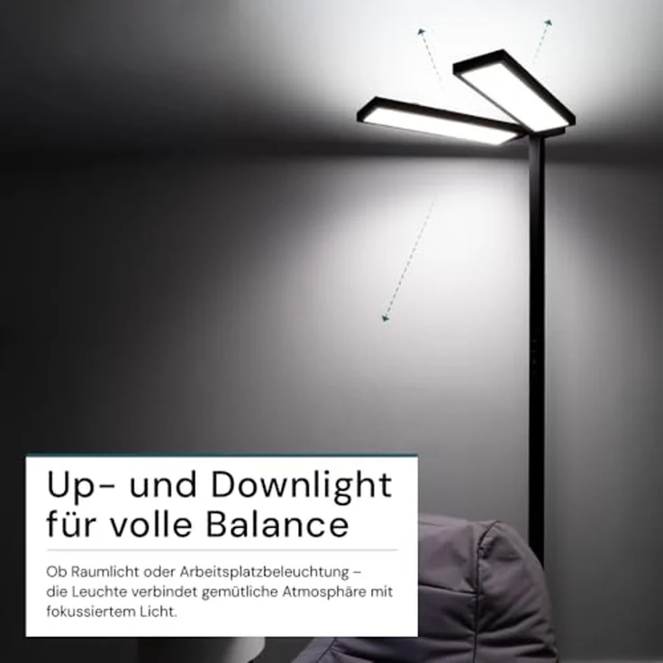 LUXULA LED-Büro-Stehleuchte, Up/Down, 120W, 4000K, EEK: F, 8500lm, IP20, dimmbar, schwarz – Bild 5