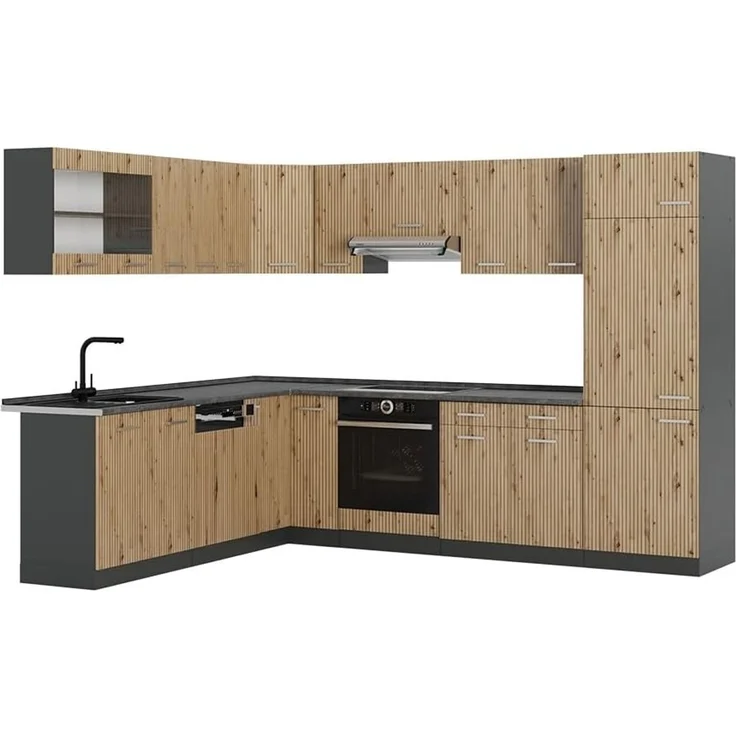 Eckküche R-Line Artisan-Eiche/Anthrazit 287 x 227 cm ohne Arbeitsplatte Vicco – Bild 1
