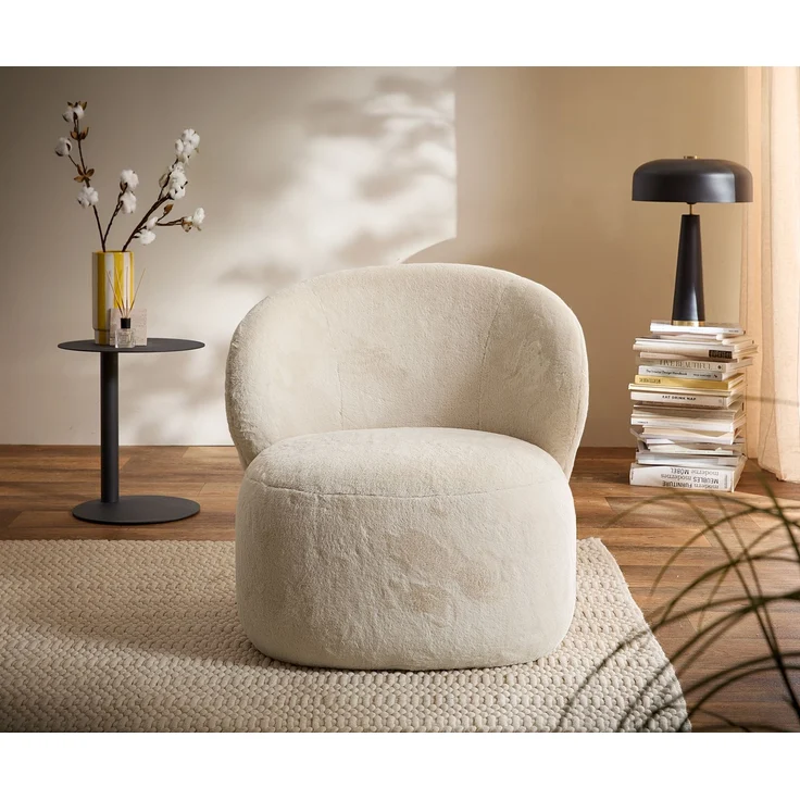 Loungesessel Pulo 80x80 cm Plüsch Creme-Weiß – Bild 2