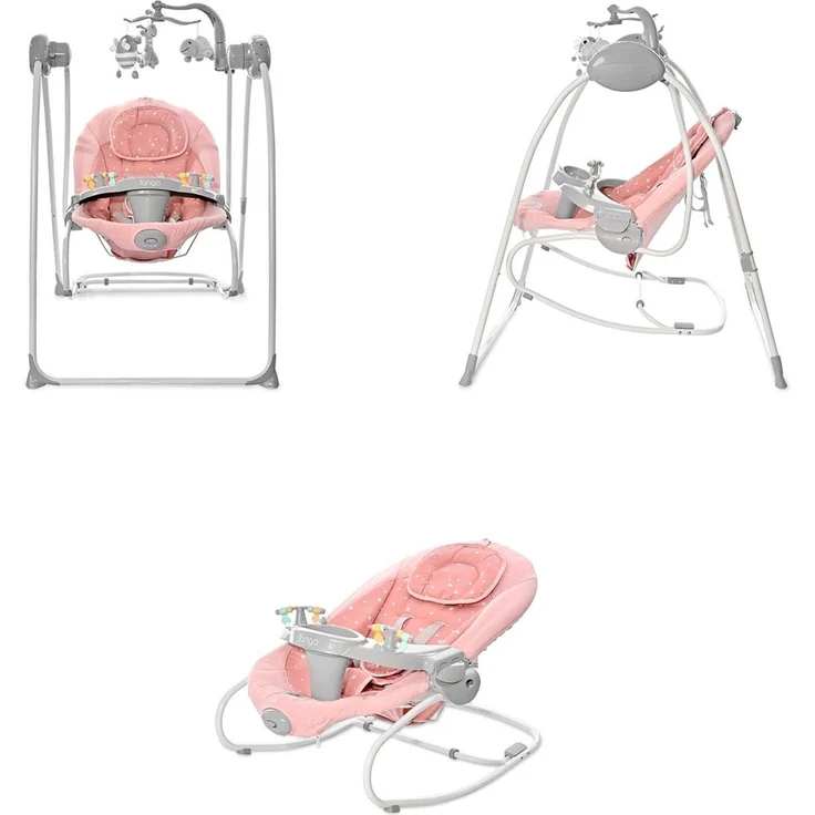 Lorelli Babywippe elektrisch Tango 2 in 1, Fernbedienung, MP3, Timer, Mobile rosa pink – Bild 2