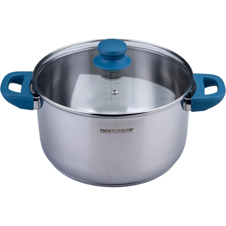 Fackelmann Kochtopf Essential Ø 24 cm aus Edelstahl – Modernes Design, ergonomische Softtouch-Griffe, für alle Herdarten geeignet, Blau – Bild 1