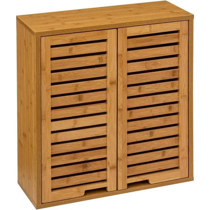 Bambusregal mit Regalböden für Badesaal, skandinavischer Stil zum Aufhängen Badschrank, Natur, 58 x 20 x 51 cm