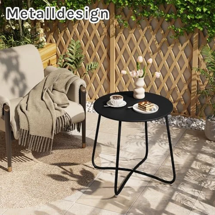 eSituro Beistelltisch rund, Balkontisch Gartentisch, Kaffeetisch Couchtisch Sofatisch Wohnzimmertisch, Kleiner Tisch für Wohnzimmer Balkon Terrasse Garten, aus Metall, φ45xH45 cm, Schwarz – Bild 4