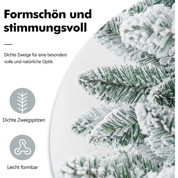 WHEELYOU Künstlicher Weihnachtsbaum 210 cm Dicht beflockte Schneetanne, PVC, Lichterkette, 8 Modi, Dicht beflockte PVC-Schneetanne, volle Zweige, markanter Winterlook, Warmgelbe Lichterkette, 8 Modi, dichte Beflockung, Metallständer – Bild 3
