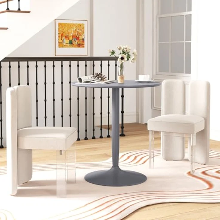 HOMCOM Esstisch 70x70 cm rund Küchentisch für 2 Personen Esszimmertisch mit Stahlbein, Rutschfester Fußauflage Säulentisch moderner Kaffeetisch für Küche, Esszimmer und Wohnzimmer Grau – Bild 7