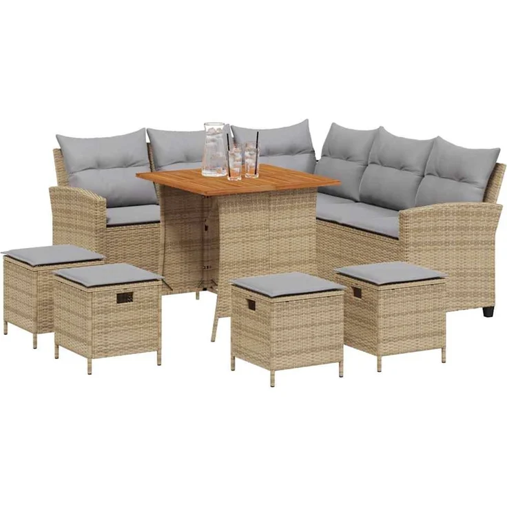 vidaXL 6-tlg. Garten-Sofagarnitur mit Kissen L-Form Beige Poly Rattan 3213543 – Bild 3