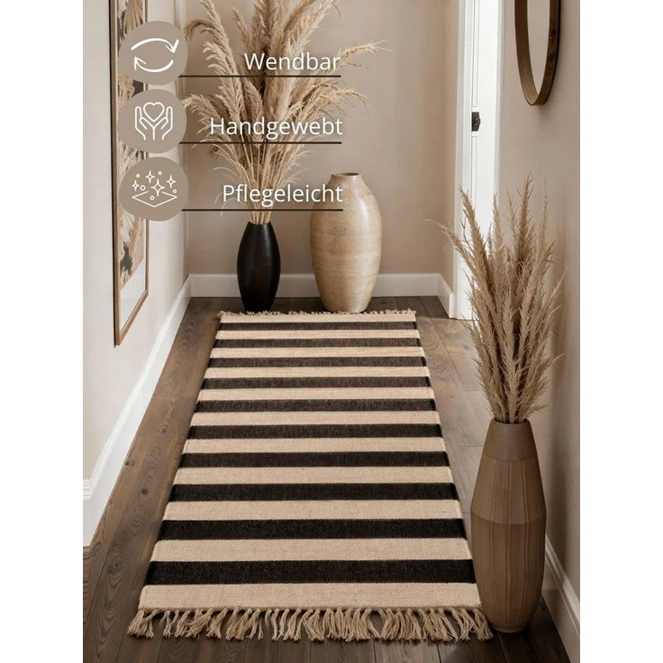 HANSE Home Teppich Playa, rechteckig, Höhe: 6 mm, Jute, Handgemacht, Naturteppich, Wohnzimmer, Läufer, Fransen – Bild 2