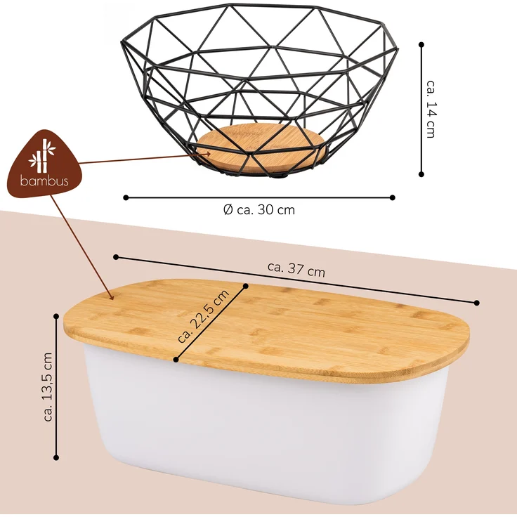 2tlg. Brotaufbewahrungs-Set - Brotkasten und Brotkorb (Kunststoff/Metall, weiß) – Bild 7