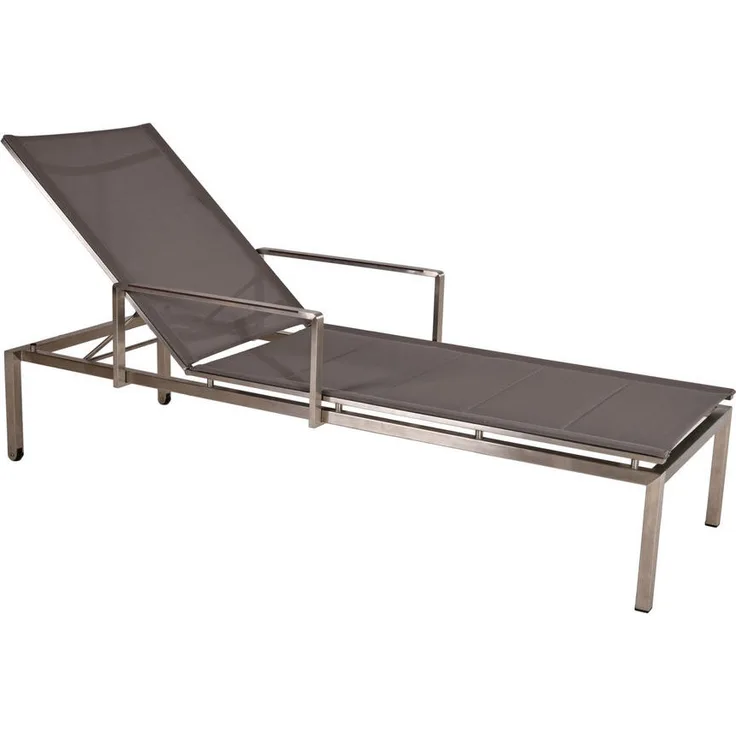 Gardenson Gartenliege, Grau/Taupe, wetterbeständig, UV-beständig, regenabweisend, rostfrei, klappbar, verstellbare Rückenlehne, 66x105x200 cm