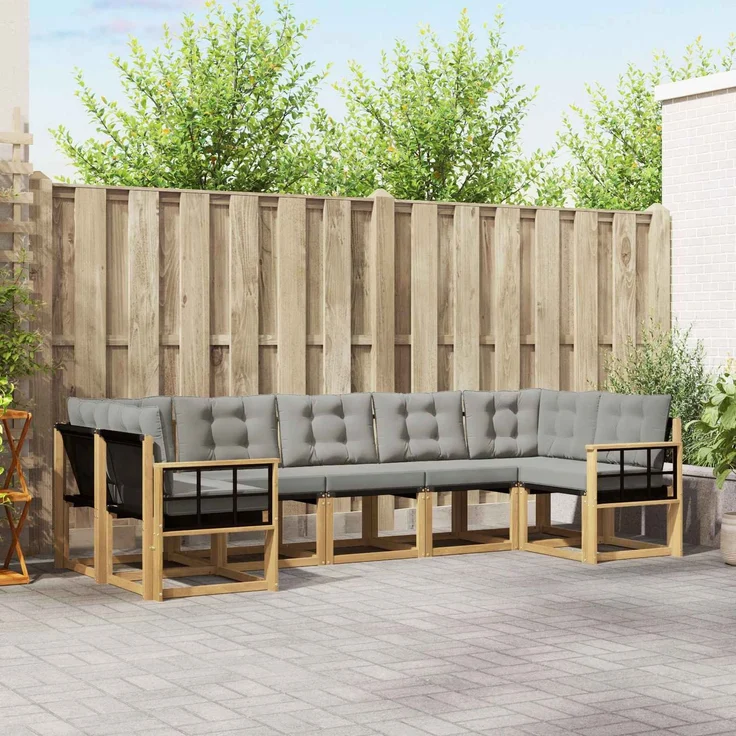 vidaXL Outdoor-Sofagarnitur 7 stk. 7-Sitzer Weiß und Hellgrau 3389841 – Bild 1