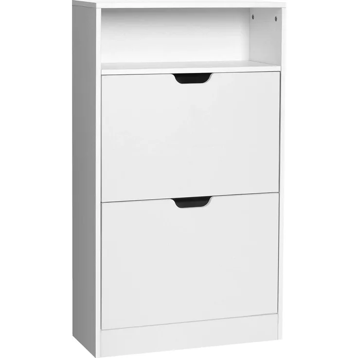 Schuhschrank mit 2 Klappen, Schuhregal mit offener Ablage, Melaminfurnier, leicht zu reinigen, 60 x 24 x 102 cm, Weiß LB