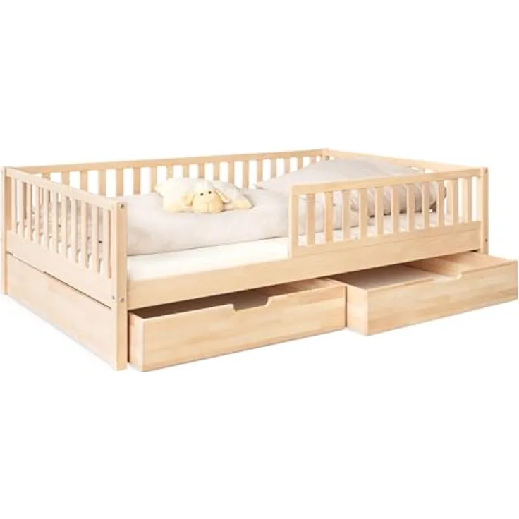 Ehrenkind Kinderbett Livo aus massivem Buchenholz, FSC® zertifiziert, inkl. Rausfallschutz (langlebig & flexibel, Kinder Bett in Buche, Kinderbetten)